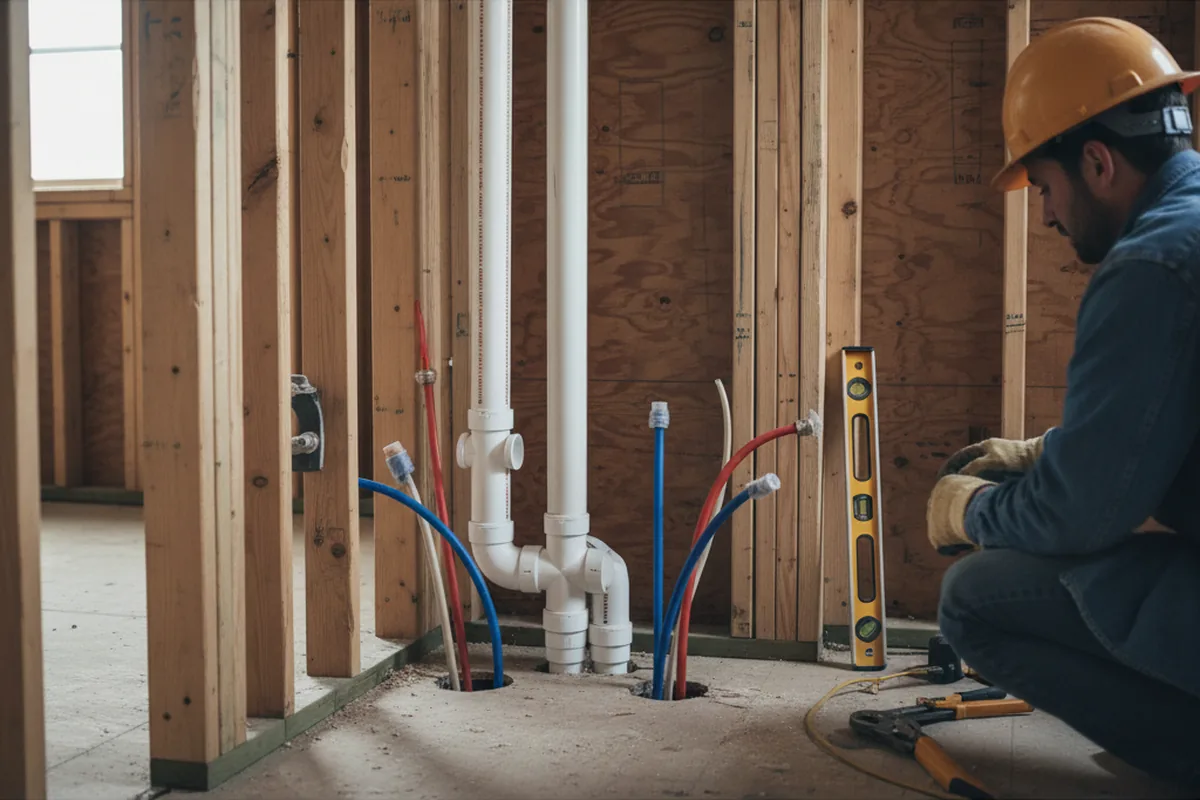 Drain and supply rough-in during Sump Pump Repair in Philo